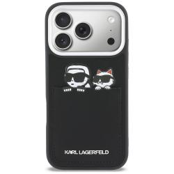 Husa Karl Lagerfeld Karl and Choupette Print Pocket compatibila cu iPhone 17 Pro, Negru
