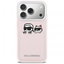 Husa Karl Lagerfeld Karl and Choupette Print Pocket compatibila cu iPhone 17 Pro Max, Roz
