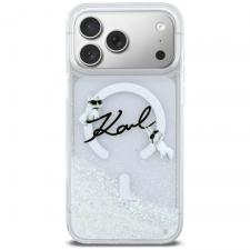 Husa Karl Lagerfeld Liquid Glitter Karl Script Logo cu MagSafe compatibila cu iPhone 17 Pro Max, Transparent