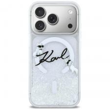 Husa Karl Lagerfeld Liquid Glitter Karl Script Logo cu MagSafe compatibila cu iPhone 17 Pro, Transparent