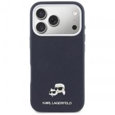 Husa Karl Lagerfeld Karl and Choupette Head Pins Saffiano cu MagSafe compatibila cu iPhone 17 Pro Max, Navy Blue