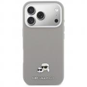 Husa Karl Lagerfeld Karl and Choupette Head Pins Saffiano cu MagSafe compatibila cu iPhone 17 Pro Max, Gri