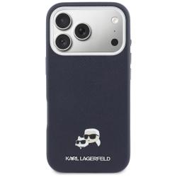Husa Karl Lagerfeld Karl and Choupette Head Pins Saffiano cu MagSafe compatibila cu iPhone 18 Pro / 17 Pro, Navy Blue