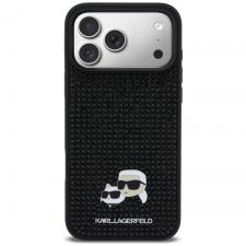 Husa Karl Lagerfeld Rhinestones Karl and Choupette Pin compatibila cu iPhone 17 Pro Max, Negru