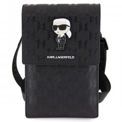 Geanta universala Karl Lagerfeld Saffiano Monogram Ikonik, 18.5 x 12 x 2 cm, 2 compartimente, Negru
