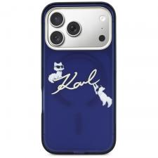 Carcasa Karl Lagerfeld IML Choupettes Karl Script Logo cu MagSafe compatibila cu iPhone 17 Pro, Albastru