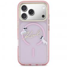 Carcasa Karl Lagerfeld IML Choupettes Karl Script Logo cu MagSafe compatibila cu iPhone 17 Pro, Roz