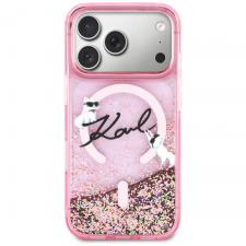 Carcasa Karl Lagerfeld Liquid Glitter Karl Script Logo cu MagSafe compatibila cu iPhone 17 Pro, Roz