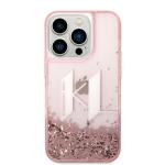 Carcasa Karl Lagerfeld Liquid Glitter Big KL compatibila cu iPhone 14 Pro Max, Roz 2 - lerato.ro