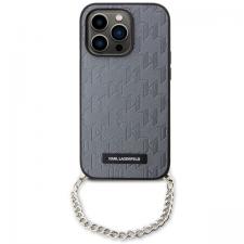 Huse si carcase iPhone 14 Pro Max, Carcasa Karl Lagerfeld Saffiano Monogram Chain compatibila cu iPhone 14 Pro Max, Silver, lerato.ro