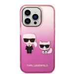 Carcasa Karl Lagerfeld Gradient Ikonik Karl and Choupette compatibila cu iPhone 14 Pro Max, Roz 2 - lerato.ro