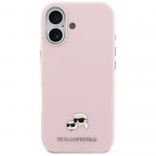 Husa Karl Lagerfeld Karl and Choupette Head Pins Saffiano cu MagSafe compatibila cu iPhone 17, Roz