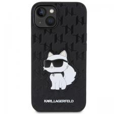 Carcasa Karl Lagerfeld Saffiano Monogram Choupette compatibila cu iPhone 14 Plus / 15 Plus, Negru