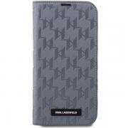 Husa flip cover Karl Lagerfeld Saffiano Monogram compatibila cu iPhone 14 Pro Max, Silver