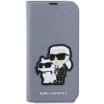 Husa flip cover Karl Lagerfeld Saffiano Karl and Choupette compatibila cu iPhone 14 Pro Max, Silver 2 - lerato.ro