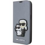 Husa flip cover Karl Lagerfeld Saffiano Karl and Choupette compatibila cu iPhone 14 Pro, Silver 4 - lerato.ro
