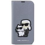 Husa flip cover Karl Lagerfeld Saffiano Karl and Choupette compatibila cu iPhone 14 Pro, Silver 2 - lerato.ro