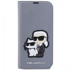 Husa flip cover Karl Lagerfeld Saffiano Karl and Choupette compatibila cu iPhone 14 Pro, Silver