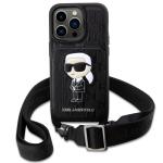 Husa Karl Lagerfeld Crossbody Saffiano Monogram Ikonik compatibila cu iPhone 14 Pro, Negru 2 - lerato.ro