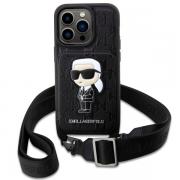 Husa Karl Lagerfeld Crossbody Saffiano Monogram Ikonik compatibila cu iPhone 14 Pro, Negru