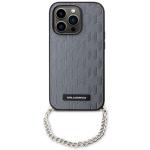 Husa Karl Lagerfeld Saffiano Monogram Chain compatibila cu iPhone 14 Pro, Silver 2 - lerato.ro