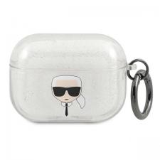 Carcasa Karl Lagerfeld Glitter Karl Head compatibila cu Apple AirPods Pro 1 / 2, Silver
