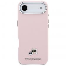 Husa Karl Lagerfeld Karl and Choupette Head Pins Saffiano MagSafe compatibila cu iPhone 17 Air, Roz