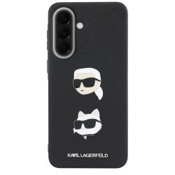 Carcasa Karl Lagerfeld Saffiano Karl and Choupette Heads Pins and Logo compatibila cu Samsung Galaxy A37 5G, Negru