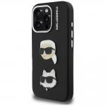 Husa Karl Lagerfeld FW Grained Karl and Choupette Heads Pins compatibila cu iPhone 16 Pro Max, Negru 3 - lerato.ro
