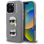 Husa Karl Lagerfeld FW Grained Karl and Choupette Heads Pins compatibila cu iPhone 16 Pro Max, Gri 4 - lerato.ro