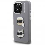 Husa Karl Lagerfeld FW Grained Karl and Choupette Heads Pins compatibila cu iPhone 16 Pro Max, Gri 3 - lerato.ro