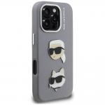 Husa Karl Lagerfeld FW Grained Karl and Choupette Heads Pins compatibila cu iPhone 16 Pro, Gri 5 - lerato.ro