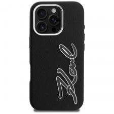 Husa Karl Lagerfeld FW Grained Signature Logo compatibila cu iPhone 16 Pro Max, Negru