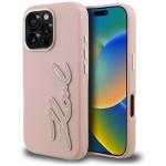 Husa Karl Lagerfeld FW Grained Signature Logo compatibila cu iPhone 16 Pro Max, Roz 4 - lerato.ro