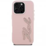 Husa Karl Lagerfeld FW Grained Signature Logo compatibila cu iPhone 16 Pro Max, Roz 2 - lerato.ro
