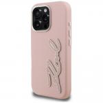 Husa Karl Lagerfeld FW Grained Signature Logo compatibila cu iPhone 16 Pro, Roz 3 - lerato.ro