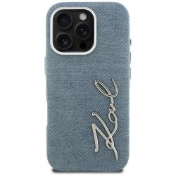 Husa Karl Lagerfeld FW Jeans Signature Logo compatibila cu iPhone 16 Pro Max, Albastru