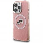 Husa Karl Lagerfeld IML Glitter Karl & Choupette Heads Logo cu MagSafe compatibila cu iPhone 16 Pro Max, Roz 3 - lerato.ro