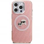 Husa Karl Lagerfeld IML Glitter Karl and Choupette Heads Logo cu MagSafe compatibila cu iPhone 16 Pro, Roz 2 - lerato.ro