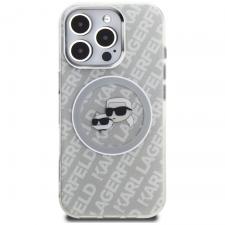 Husa Karl Lagerfeld IML Glitter Karl and Choupette Heads Logo cu MagSafe compatibila cu iPhone 16 Pro, Gri