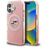 Husa Karl Lagerfeld IML Glitter Karl and Choupette Heads Logo cu MagSafe compatibila cu iPhone 16, Roz 4 - lerato.ro