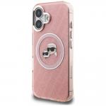 Husa Karl Lagerfeld IML Glitter Karl and Choupette Heads Logo cu MagSafe compatibila cu iPhone 16, Roz 3 - lerato.ro