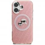 Husa Karl Lagerfeld IML Glitter Karl and Choupette Heads Logo cu MagSafe compatibila cu iPhone 16, Roz 2 - lerato.ro