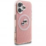 Husa Karl Lagerfeld IML Glitter Karl and Choupette Heads Logo cu MagSafe compatibila cu iPhone 16, Roz 5 - lerato.ro