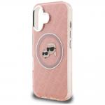 Husa Karl Lagerfeld IML Glitter Karl and Choupette Heads Logo cu MagSafe compatibila cu iPhone 16, Roz 7 - lerato.ro