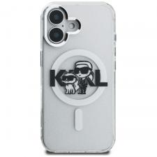 Husa Karl Lagerfeld IML Glitter Karl and Choupette Sketch Logo cu MagSafe compatibila cu iPhone 16, Transparent