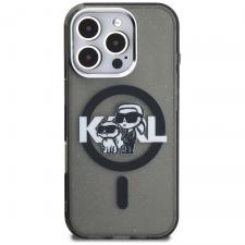 Husa Karl Lagerfeld IML Glitter Karl & Choupette Sketch Logo cu MagSafe compatibila cu iPhone 16 Pro Max, Negru