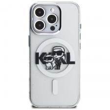 Husa Karl Lagerfeld IML Glitter Karl and Choupette Sketch Logo cu MagSafe compatibila cu iPhone 16 Pro, Transparent