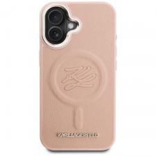 Husa Karl Lagerfeld Initial and Metal Logo cu MagSafe compatibila cu iPhone 16, Roz