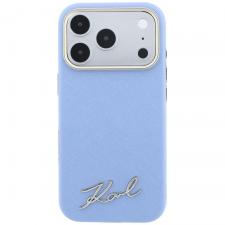 Husa Karl Lagerfeld Saffiano Small Script Metal Logo cu MagSafe compatibila cu iPhone 18 Pro Max / 17 Pro Max, Albastru